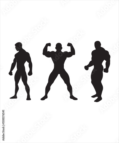 Three muscular male silhouettes showcasing strength and fitness