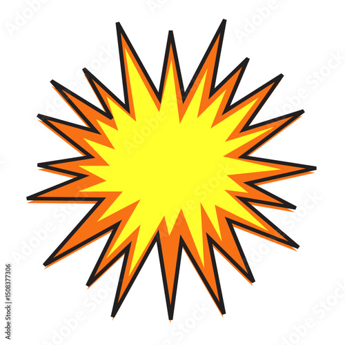 Comic style explosion bubble with red outline and yellow center on white background. Ideal for pop art, design, and comic book effects.	