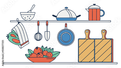 A modern kitchen setup including utensils, cutting boards, pots, and a clean organized cooking space