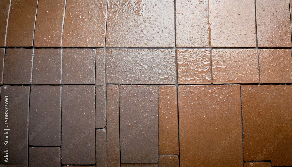 Naklejka premium Tile, background, wallpaper, design, wet, glossy, closeup, surface, texture, ceramic, reflective, modern, smooth, damp, pattern, water, detail, abstract, bathroom, clean, interior, decorative, realist