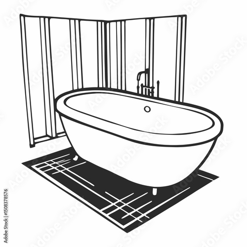 Luxurious contemporary bathroom interior vector illustration with bathtub, shower, sink, and stylish design elements.