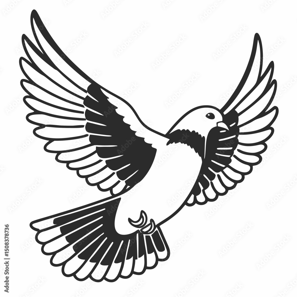 Obraz premium Flying dove of peace or eagle with outstretched wings vector silhouette illustration