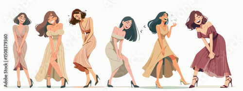 Vector of young woman wearing simple elegant party dress