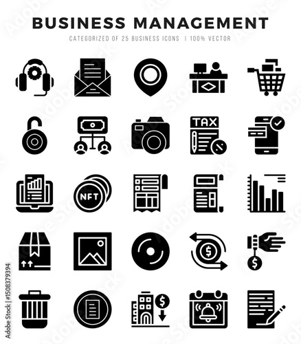Vector icons set of Business Management. Glyph style Icons.