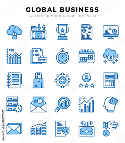 Set of 25 Global Business Two Color Icons Pack.