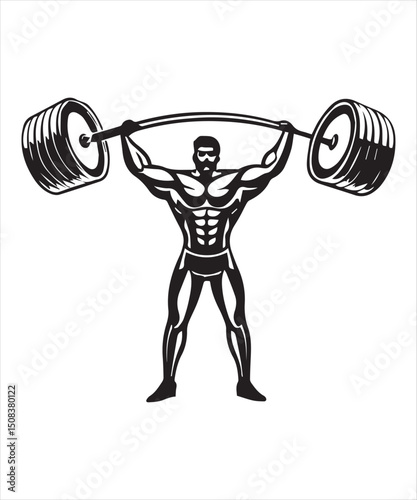 Powerful Weightlifter Silhouette with Barbell