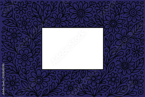 A vector floral frame in shades of purple surrounds a crisp white square center, creating an elegant and delicate decorative border.

