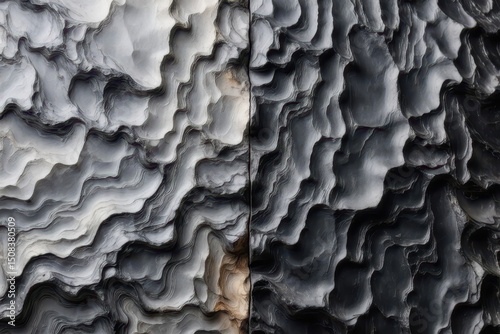 Close-up of Dark Damascus Steel Textures with Intricate Patterns
