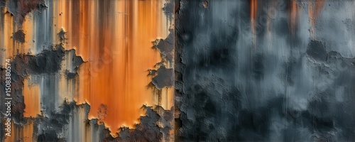 Textured Metal Surface with Orange and Black Color Transition