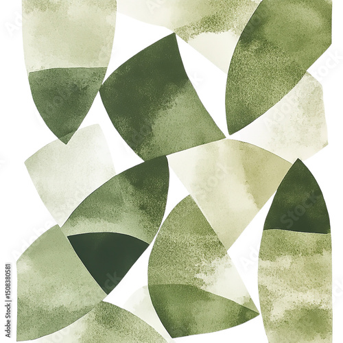 Abstract watercolor art print sage green shapes modern wall decor contemporary painting organic pattern design on transparent background