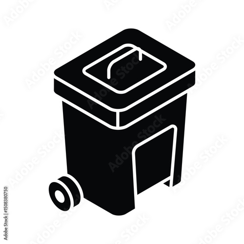 An amazing isometric icon of closed lid dustbin can