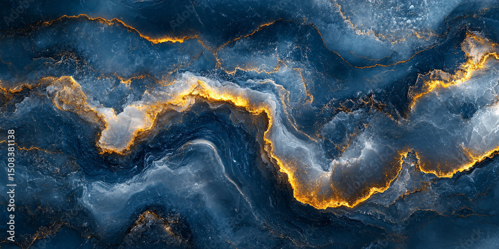 Fototapeta premium Digital artwork showcasing a stunning abstract marble texture in shades of blue and gold.