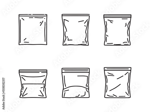 Ziploc bags line art vector illustration