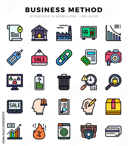 Collection of Business Method 25 Lineal Color Icons Pack.
