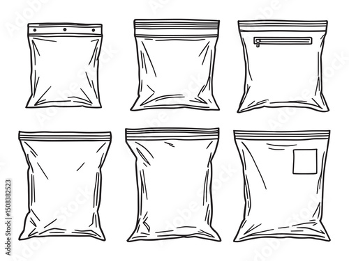 Ziploc bags line art vector illustration