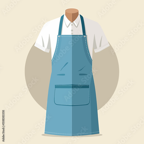 Professional flat fashion template of a kitchen apron for men, with a modern protective cut and clean design lines for uniform and technical use

