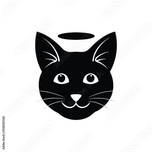 cat head with angel halo icon silhouette on white  (2).eps