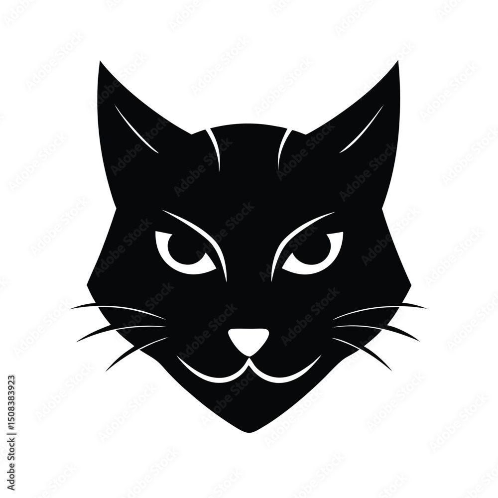 Fototapeta premium cat head with devil horns icon silhouette on white.eps