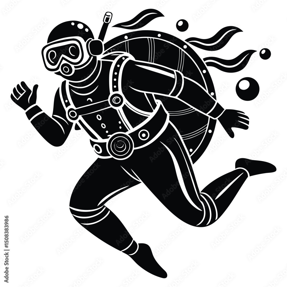 Obraz premium Scuba diving. Vector illustration for tattoo or t-shirt design