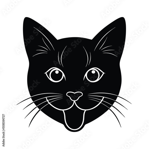 cat head with tongue out icon silhouette on white .eps