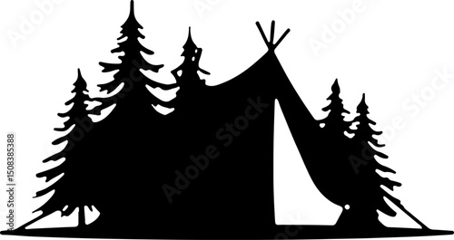 Night mountain Camping vector Silhouette