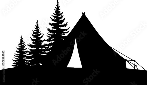Night mountain Camping vector Silhouette