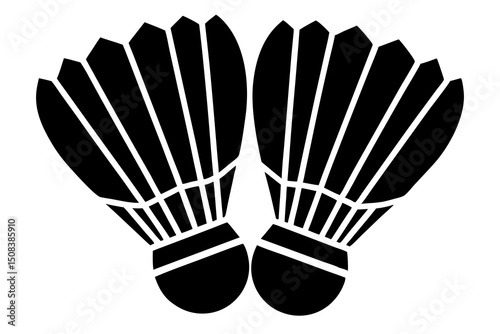 Minimalist Black and White Badminton Racket Vector Illustration, Symmetrical Geometric Design