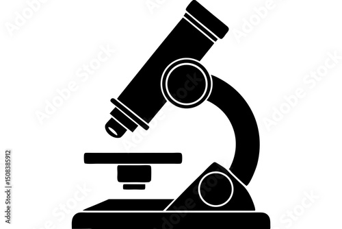 Microscope Icon, Black and White Science Laboratory Medical Research Symbol