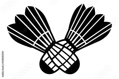 Minimalist Black and White Badminton Racket Vector Illustration, Symmetrical Geometric Design
