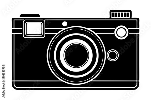 Classic Vintage Camera Technical Illustration, Black and White Retro Blueprint Style