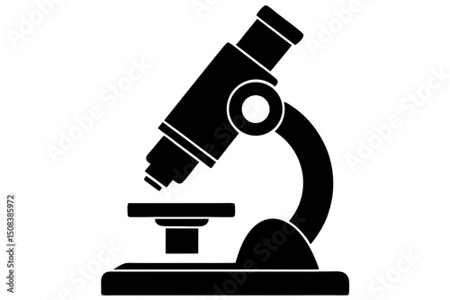 Microscope Icon, Black and White Science Laboratory Medical Research Symbol