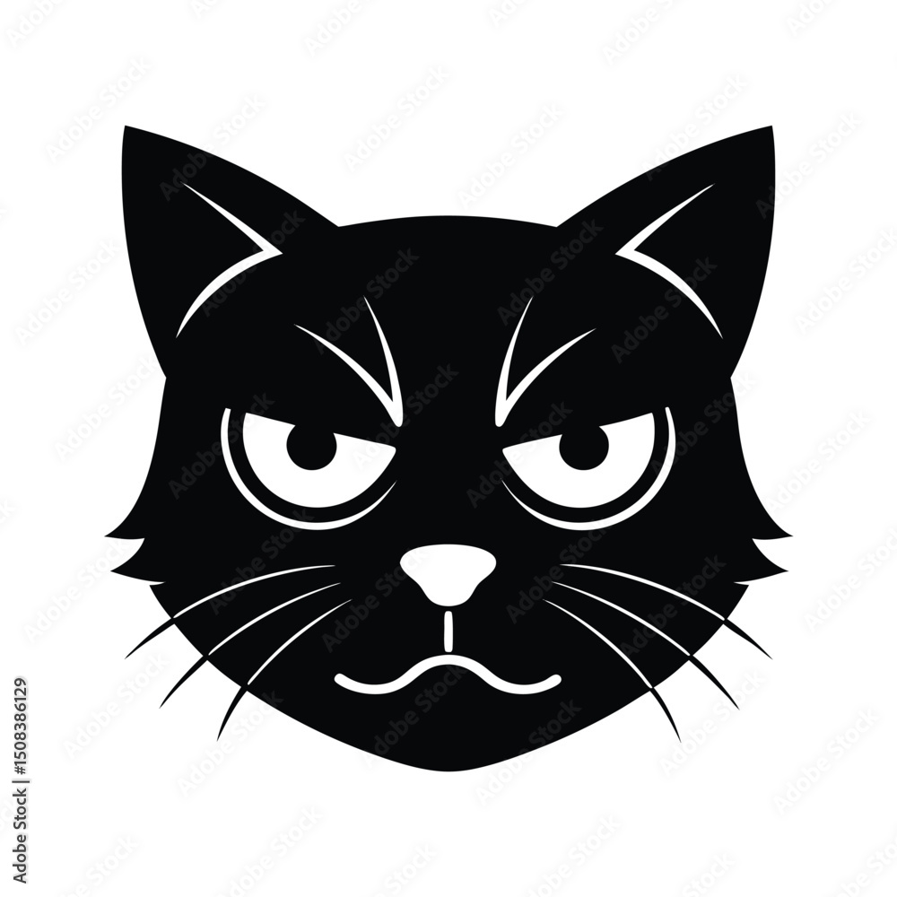 Fototapeta premium grumpy cat head icon silhouette on white backgroun (3).eps