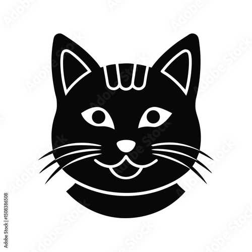 japanese style lucky cat head icon silhouette on w (1).eps