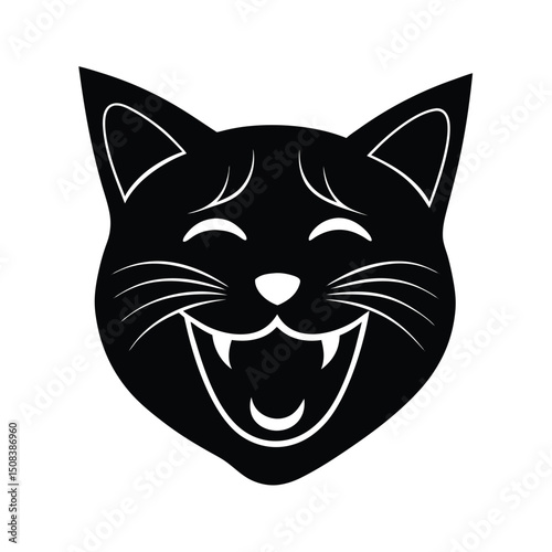 laughing cat head icon silhouette on white backgro.eps