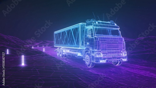 Neon truck on desert road