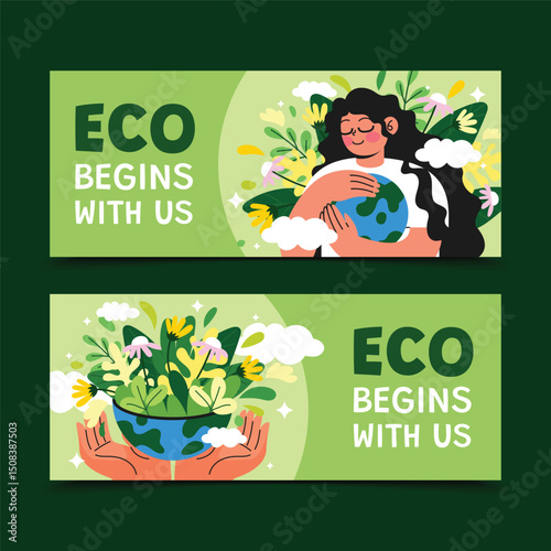 Eco Begins with us flat Horizontal Banner Set