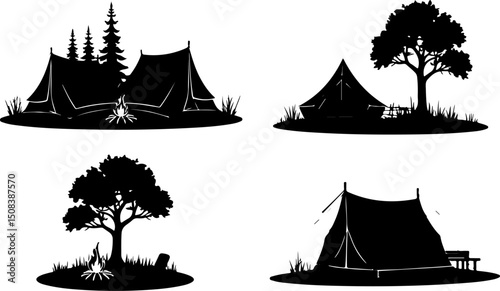 Night mountain Camping vector Silhouette