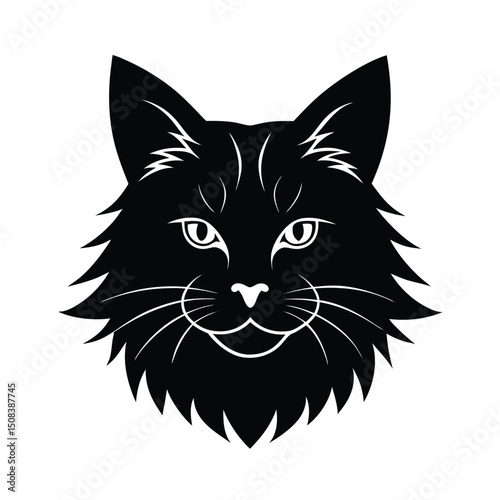 maine coon cat head icon silhouette on white backg.eps