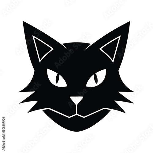 manga style cat head icon silhouette on white back.eps