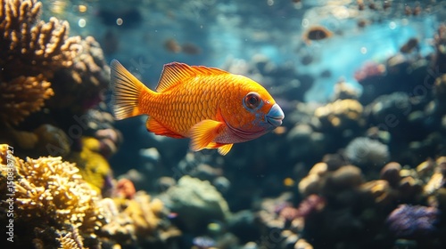 Orange fish in coral reef photo
