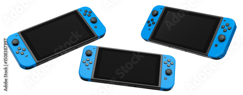 Realistic video game controllers console attached to mobile phone isolated on white background with clipping path
