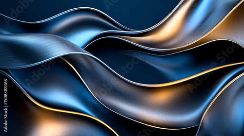 Abstract wavy metallic ribbon with gold accents creates a modern and elegant smooth background image.
