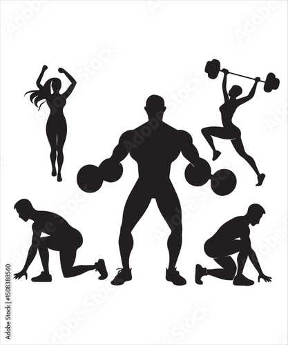 Fitness silhouettes of men and women exercising