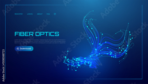 Fiber optic background data line light speed abstract tech network vector design. High speed cable connects digital flow through city systems. Virtual wave motion dynamic communication backdrop.