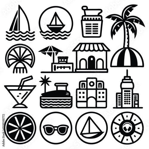 Set of icons on the theme of travel and vacation. Vector illustration
