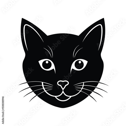 purring cat head icon silhouette on white backgrou.eps