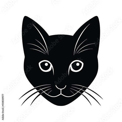 short haired cat head icon silhouette on white bac.eps