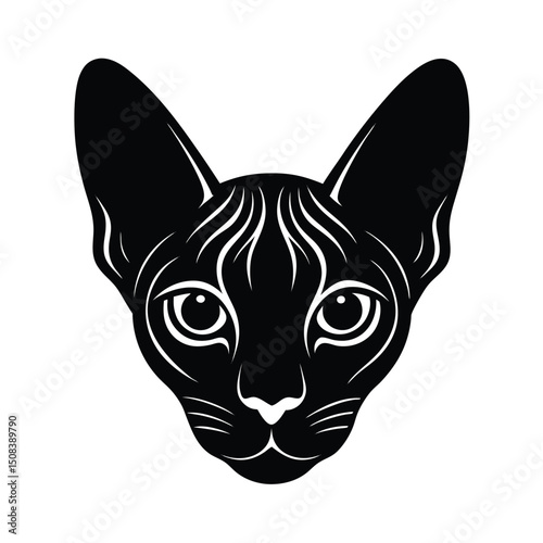 sphynx cat head icon silhouette on white backgroun.eps