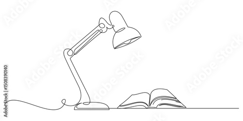 Desk lamp vector with books in continuous line style