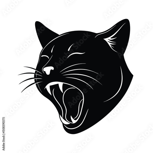 yawning cat head icon silhouette on white backgrou (2).eps
